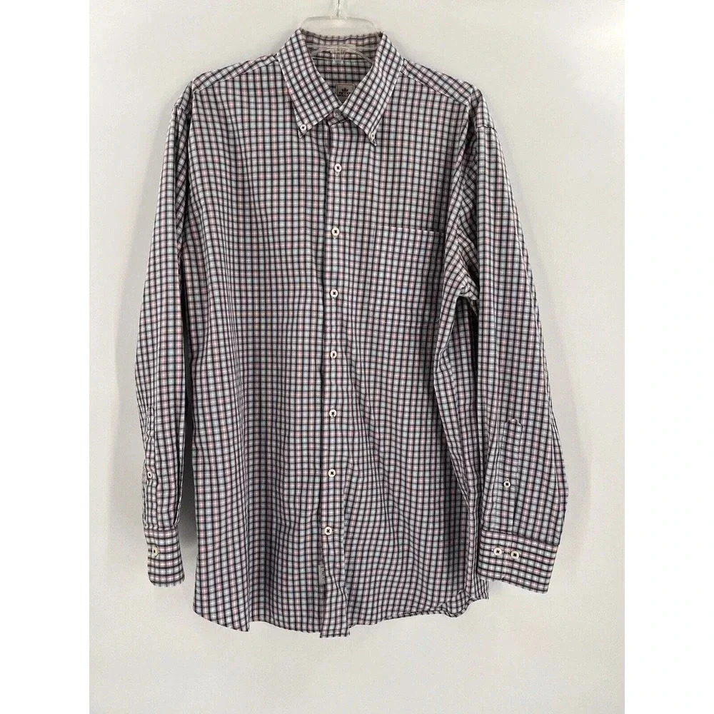 Peter Millar Shirt Mens Large Windowpane Check Button Front Long Sleeve EUC